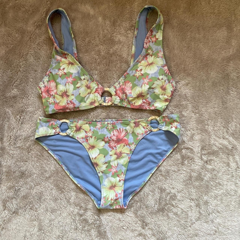 Aerie Yellow and Pink Floral Bikini
